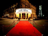 Red carpet with fence posts for movie theaters.