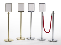 Four rope barrier stands with information frames in A4 format