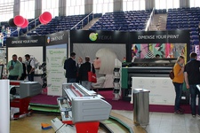 Exhibition of printers and advertising, stands with exhibits and samples